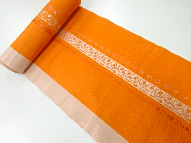 JAPANESE KIMONO / ANTIQUE BOLT FOR OBI / WOVEN FLORAL ARABESQUE